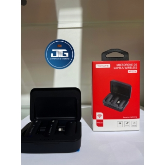 Microfone de lapela duplo sem fio - Receptor Lightning com case para carregamento Tomate (MT-2216)