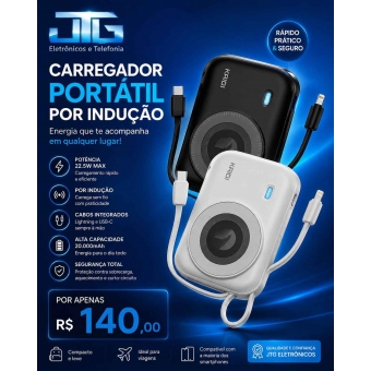 Carregador Portátil Kaidi (KD-8915) 20.000mAh 22,5Watts + indução
